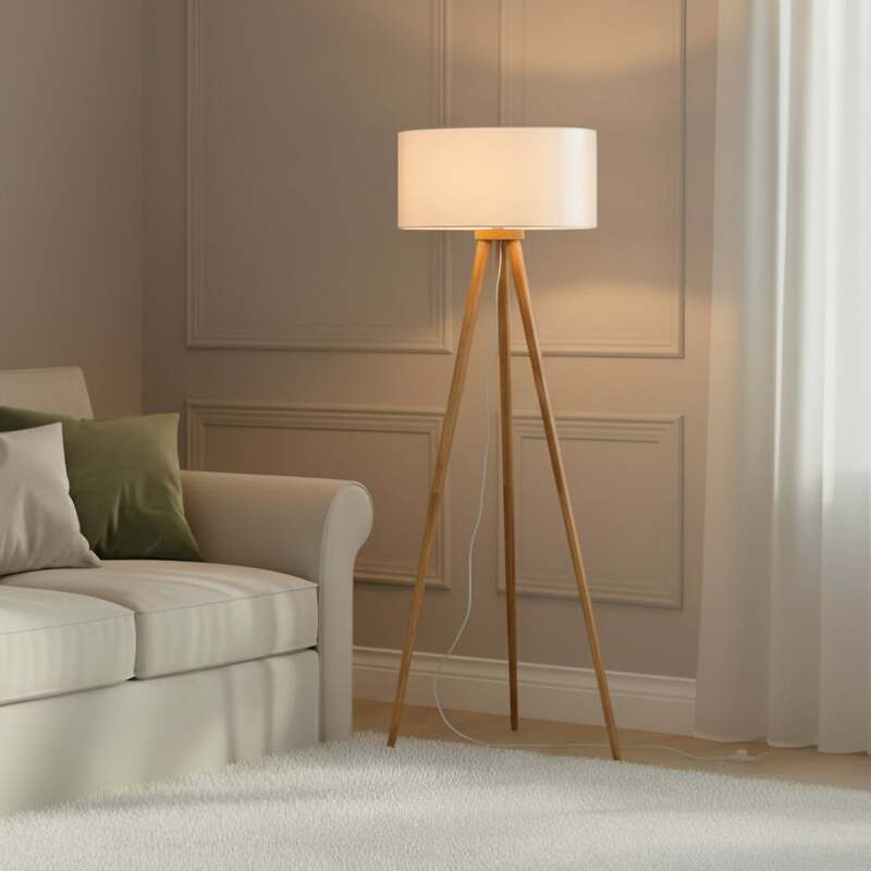 Lindby Stehleuchte Charlia LED Lampe Holz weiß 150cm Stehlampe Leuchte 50cm - 4251096516302