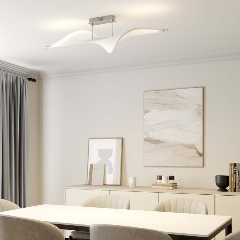 Lucande Deckenlampe Leuchte Edano LED dimmbar Textil Aluminium weiß 122x22cm - 4251096584592