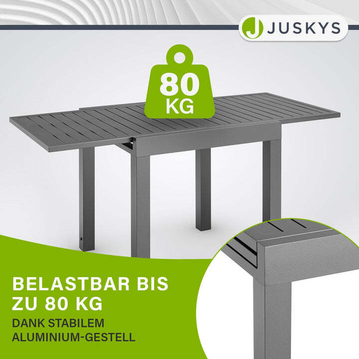 Gartentisch Laki Outdoor Tisch Aluminium ausziehbar dunkelgrau 70x70cm bis 140cm - 4262437181653