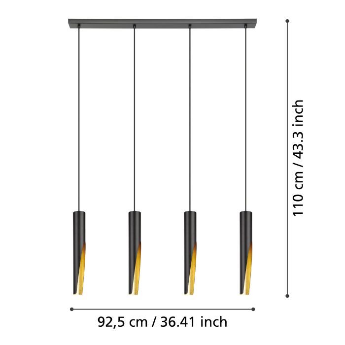 LED Hängeleuchte Pendelleuchte Barbotto LED Lampe Schwarz Gold 4fl - 9008606270309