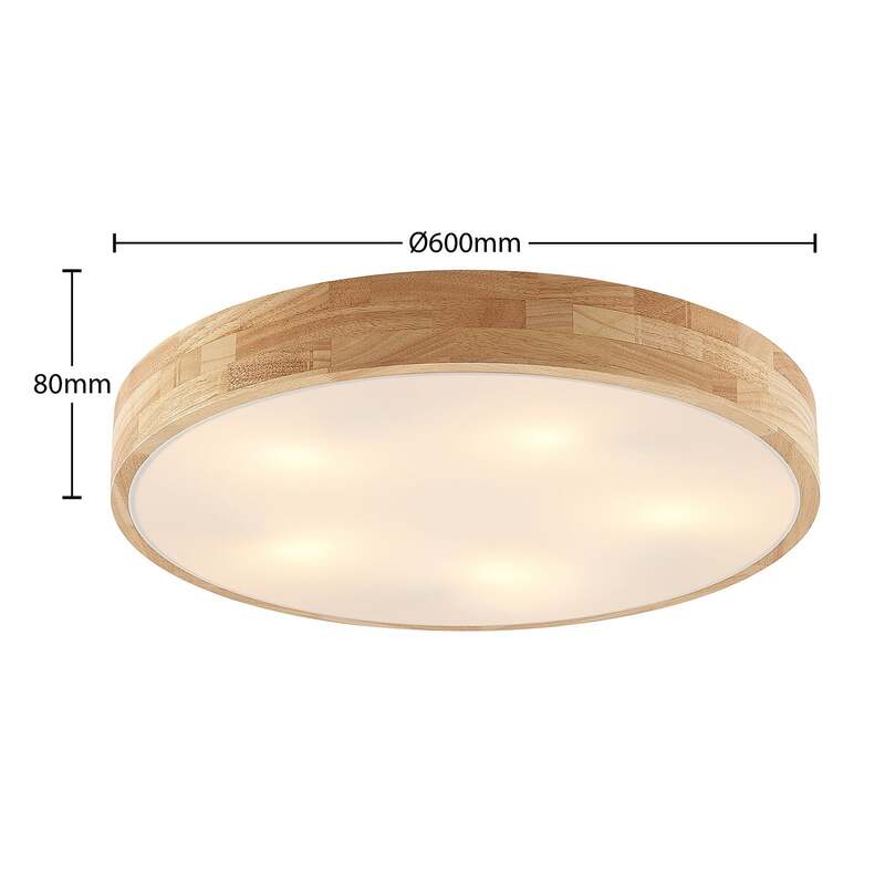 Lindby Deckenlampe Tanju LED Leuchte Lampe dimmbar rustikal Ø60cm Holz weiß - 4251911729061