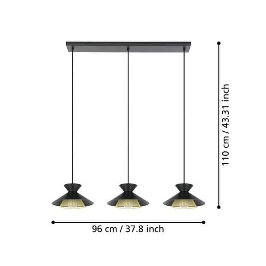 EGLO Hängeleuchte Grizedale Hängelampe Pendelleuchte Lampe Leuchte 3 fl. schwarz - 9002759438869