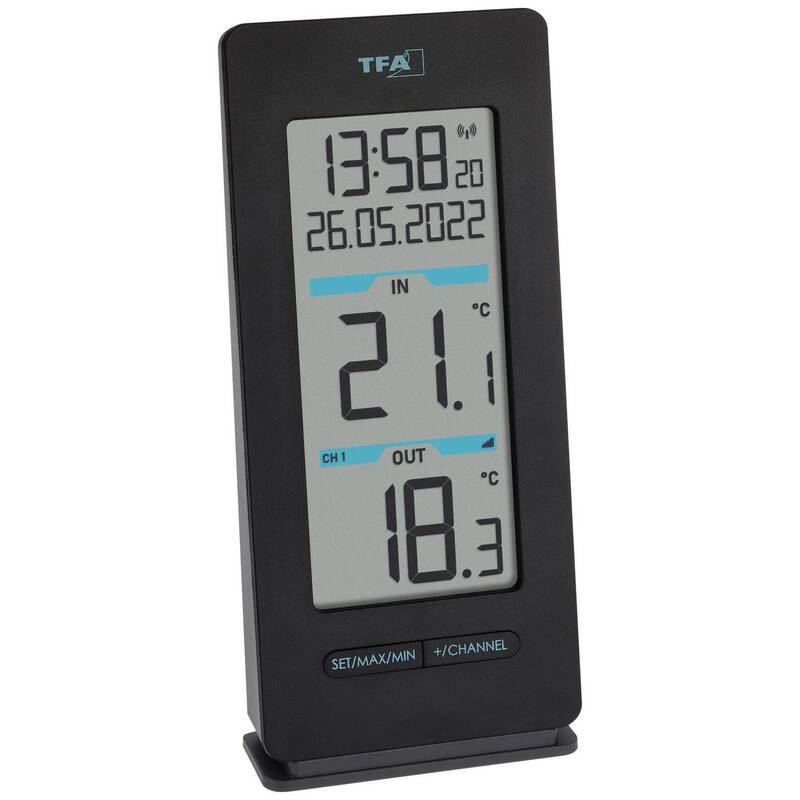 TFA Dostmann Funk-Thermometer Buddy digital Temperaturmessgerät schwarz 100m - 4009816038555