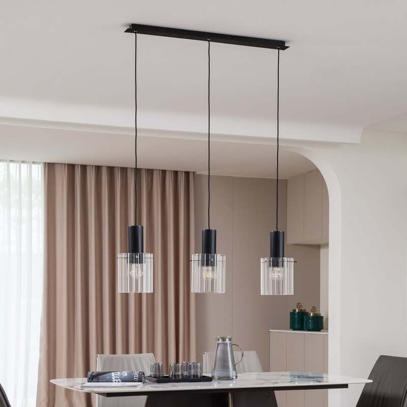 Lucande Hängeleuchte Pendelleuchte Eirian Glas 3-flammig schwarz 90 cm Lampe119 - 4251911775778