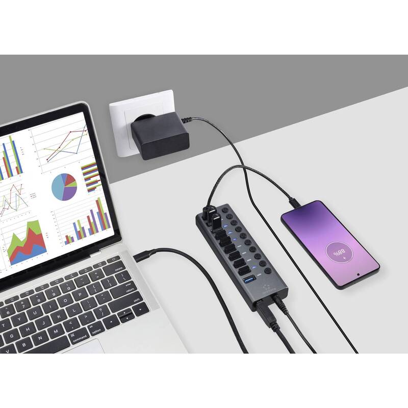 RENKFORCE 10 PORT USB 3.1 GEN 2-HUB Aluminiumgehäuse 10 GBit/s 1,2 m - 4064161313023
