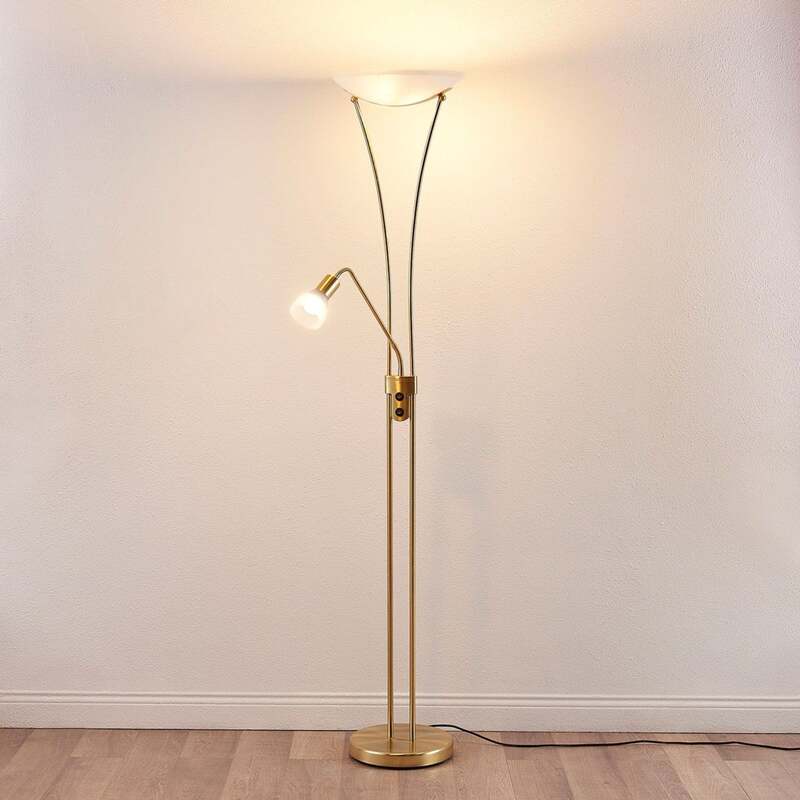 Lindby Stehlampe Felicia LED Leselampe Stehleuchte messing 180cm E27 3-flammig - 4251096532616