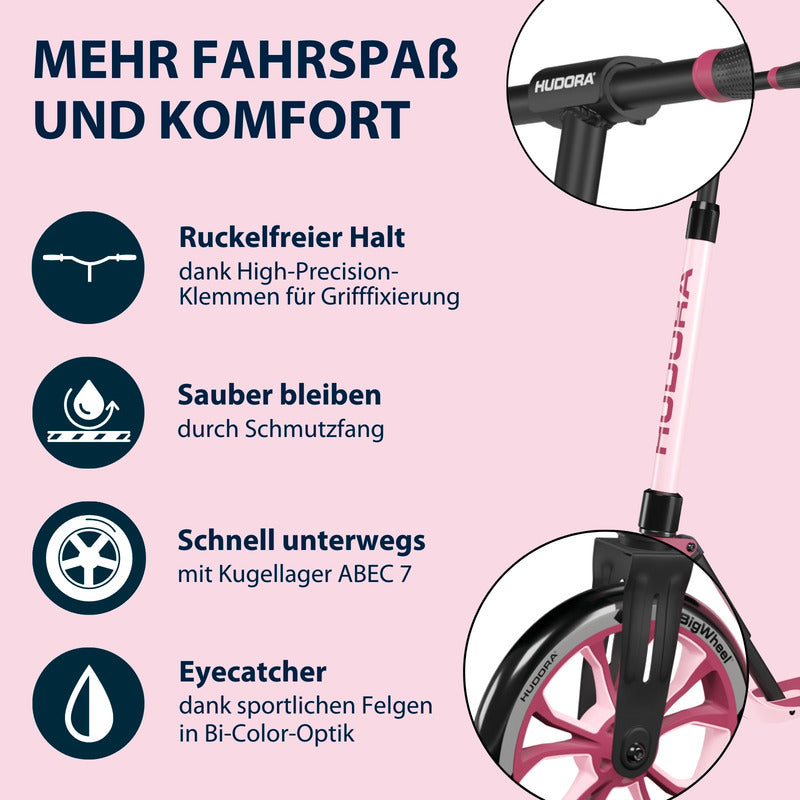 HUDORA BigWheel 205 Advanced Tretroller rosa klappbar für 4-99 Jahre - 4005998141694
