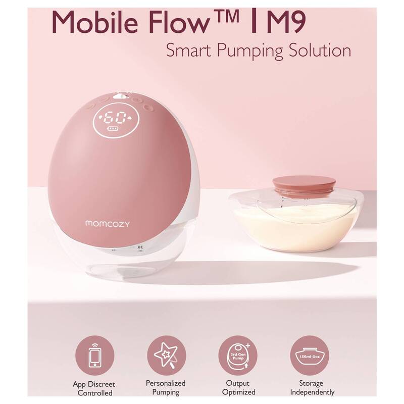 Momcozy Milchpumpe Mobile Flow M9 Akkupumpe 2 Stück Hautfreundlich Weiß Pink - 0762765367858