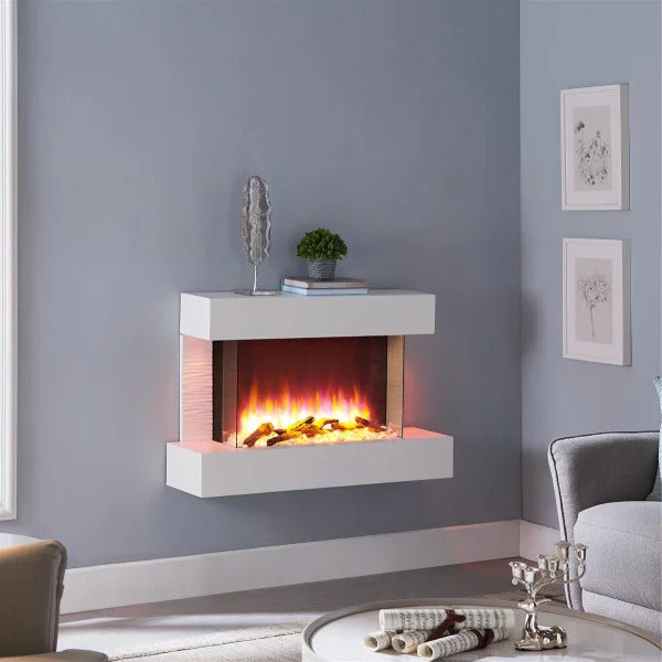 BALDERIA Elektrokamin Wandkamin Aidan 2000W Heizgerät 3D Flammeneffekt weiß - 4260672442157