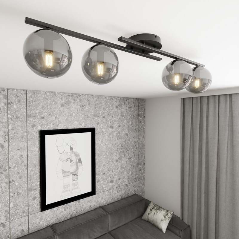 Kairo Deckenleuchte Lampe schwarz rauchgrau Metall Glas dimmbar vierflammig - 5907106011754