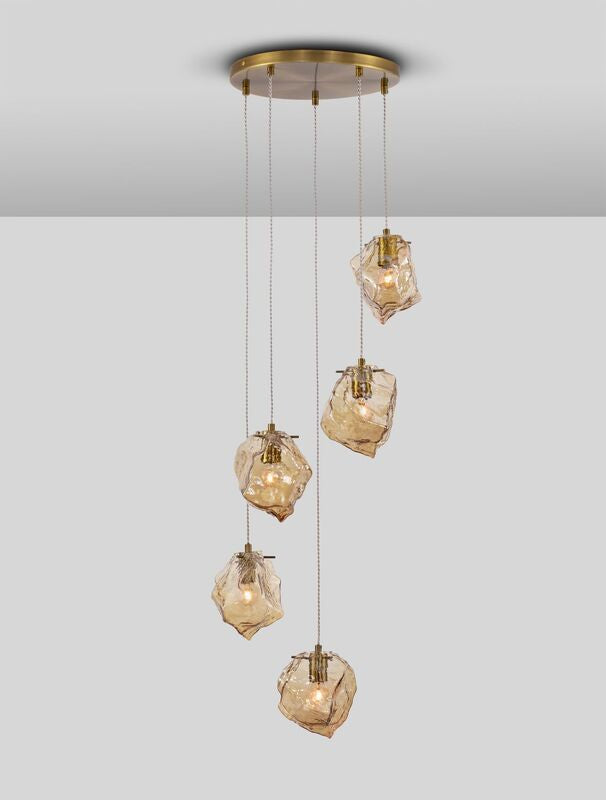 Nova Luce Pendelleuchte Hängeleuchte ODELLE E14 LED Gold dimmbar Glas 5-flammig - 5212017434401