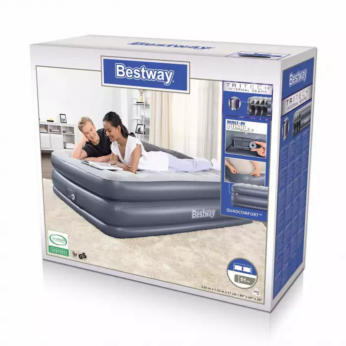 BESTWAY Luftmatratze Tritech Queen Gästebett 203x152x51cm mit Pumpe robust PVC - 6941607311899