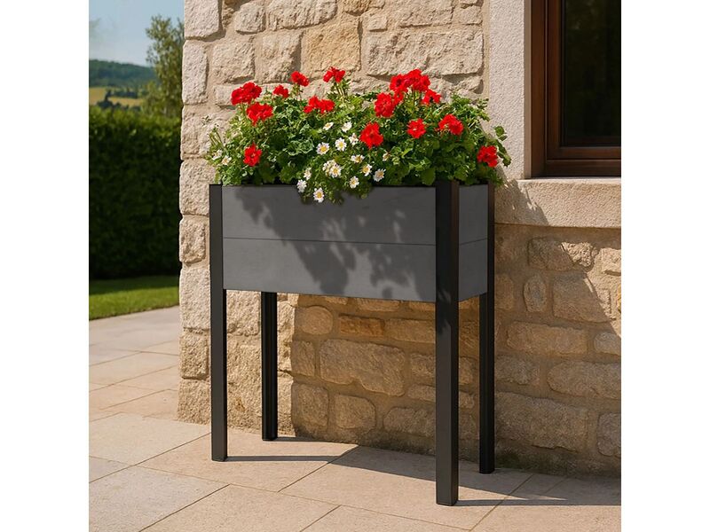 WPC Balkonhochbeet Pflanzbeet Grau Schwarz 88cm x 80cm x 35cm UV-beständig - 4007874568342