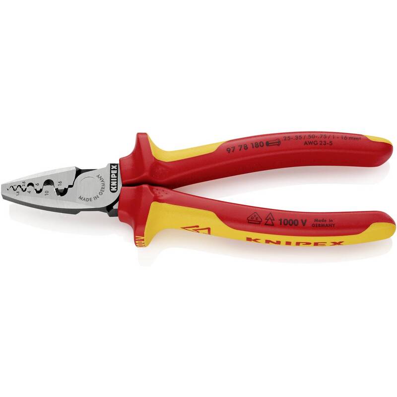 KNIPEX Crimpzange für Aderendhülsen 0,25-16 mm² 180 mm Werkzeugstahl - 4003773072003