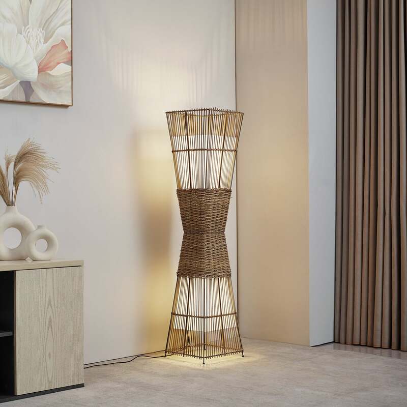 Lindby Stehleuchte Jacinto Bambus Hanf 130 cm 2x15W E27 Holzfarbe - 4251911792928