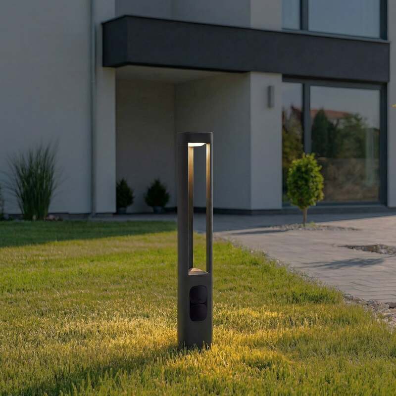 Lucande Wegeleuchte Gartenleuchte Pirron LED anthrazit 80cm mit Steckdose IP54 - 4255830907548