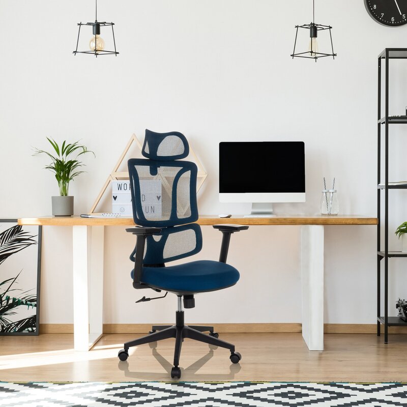 MyBuero Bürostuhl ERGOMY Drehstuhl mit Netzstoff Rückenlehne blau 3D Armlehnen - 4064323037194
