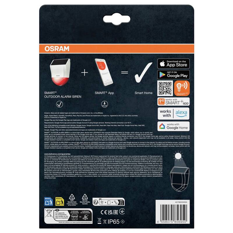OSRAM Alarmsirene 95dB IP65 Außenbereich Sicherheits-Sirene 5V mit App Steuerung - 4058075856950