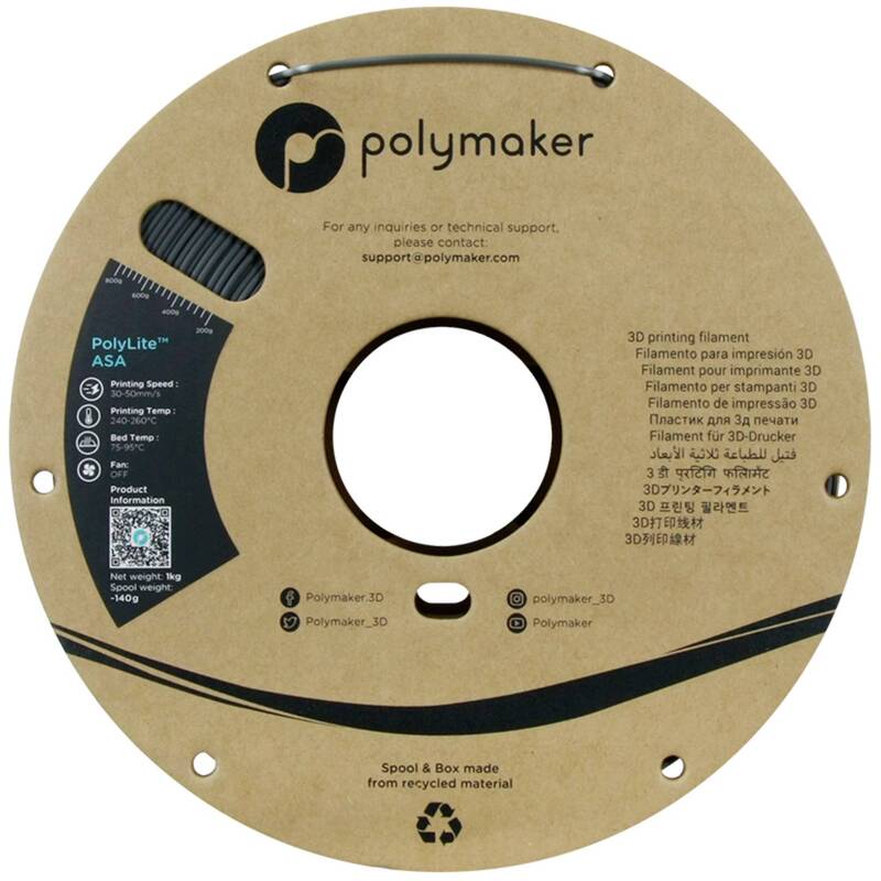 Polymaker Filament ASA Dunkelgrau UV-beständig 1.75mm 1000g PolyLite Drucker - 6938936708711