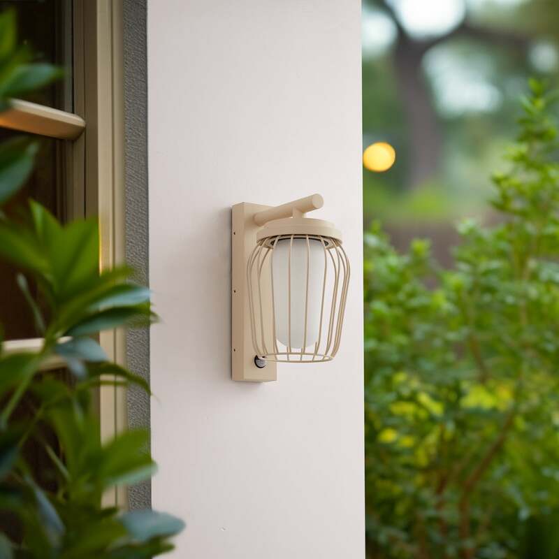 Lucande Außenwandleuchte Chandan 30cm beige mit Sensor IP44 Dimmbar 15W E27 - 4251911799699