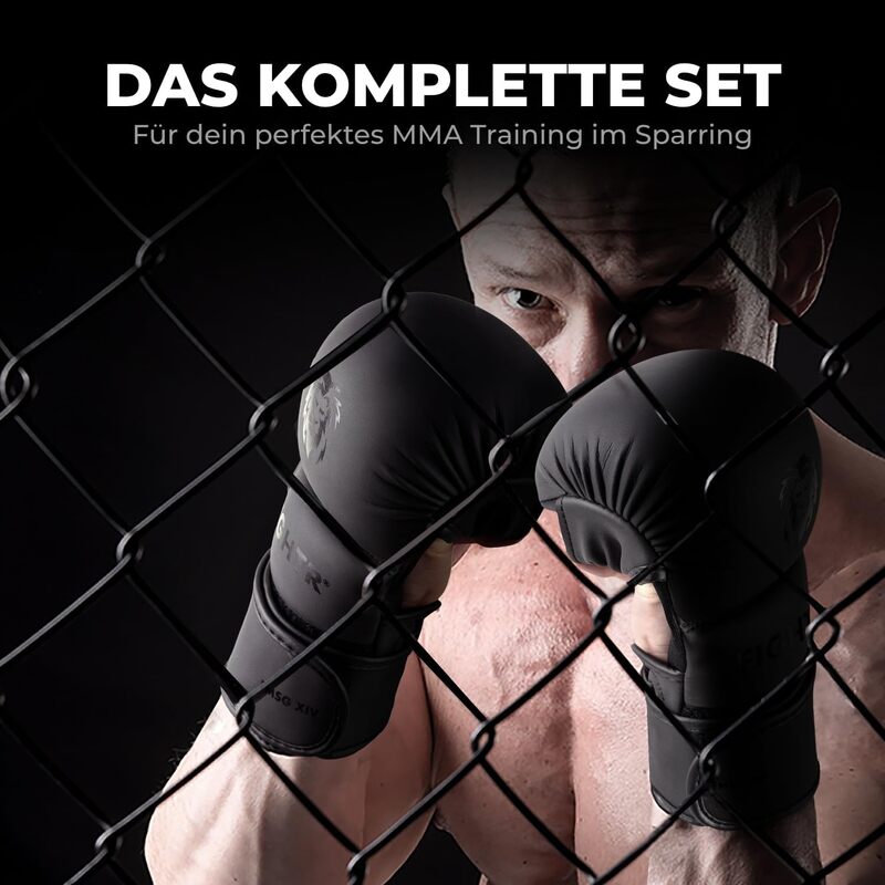 FIGHTR MMA Sparring-Handschuhe schwarz 07oz extra dicke Polsterung Stabilität - 4260723850764