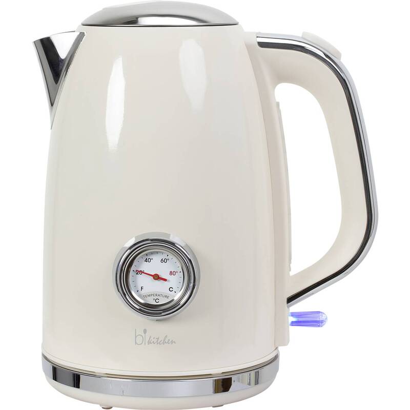 BiKitchen Wasserkocher Edelstahl 1,7l Teekocher cremeweiß glänzend 2200W Kocher - 9004489419149