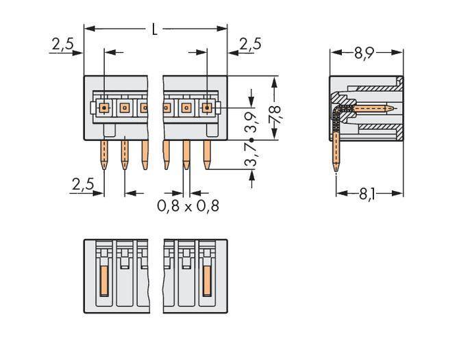 WAGO Stiftleiste Standard 2092 Polzahl Gesamt 9 Rastermaß: 2.50 mm 160V 200 St. - 4045454998967