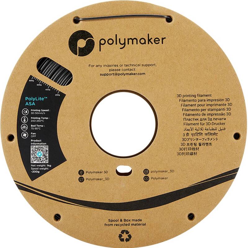 Polymaker Filament ASA 1.75mm 1kg schwarz für 3D-Druck hitzebeständig - 6938936709947
