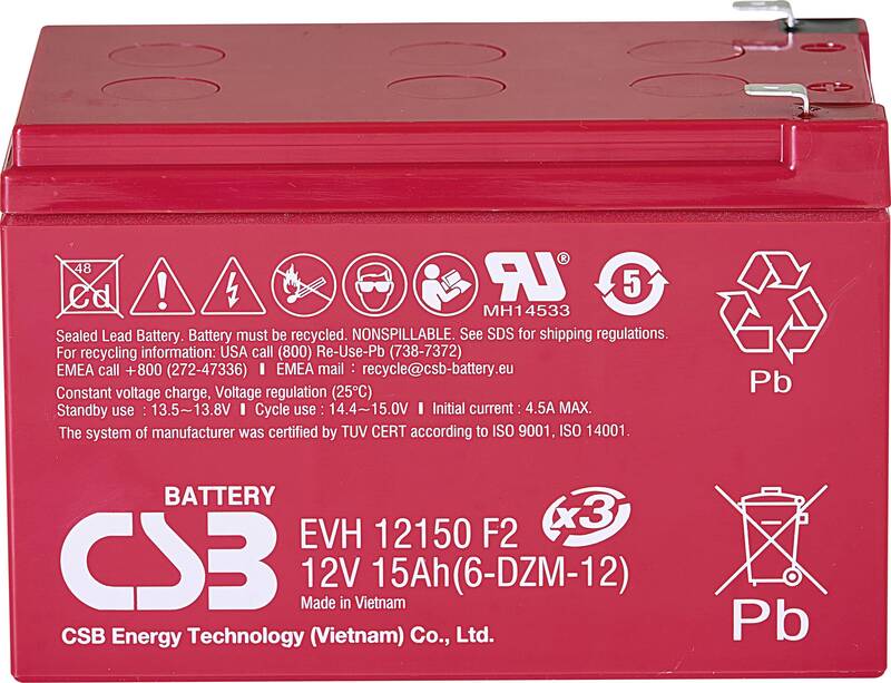 CSB Bleiakku EVH12150X3 Batterie 12V 15Ah zyklenfest AGM Akku Industrial-Akku - 4260030442973