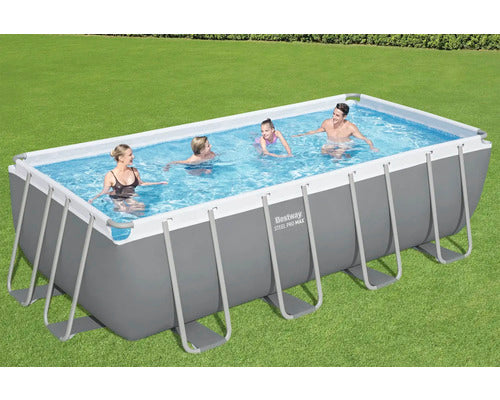 Bestway Aufstellpool Framepool eckig 488x244x122cm mit Sandfilteranlage grau - 4306516706075