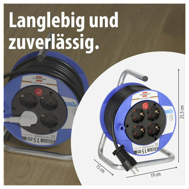 Brennenstuhl Kabeltrommel 15m Schutzkontakt-Stecker 4-fach Überhitzungsschutz - 4007123108053