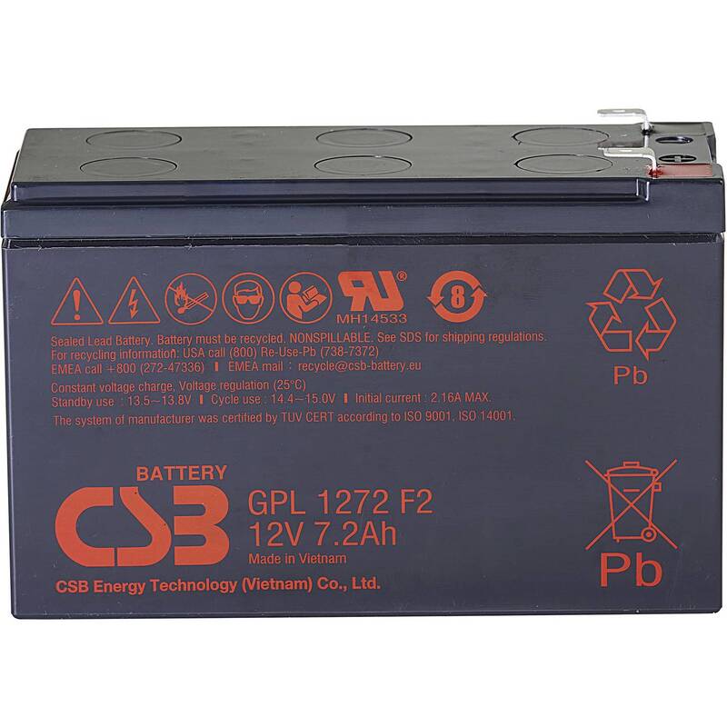 CSB Battery Bleiakku Akku 12V 7.2Ah GPL1272-F2FR Blei-Vlies Hauptakku67 - 4260030443635