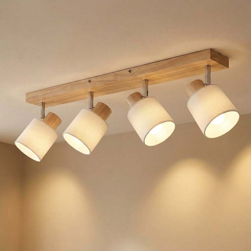 Lindby Deckenleuchte Wanessa LED Deckenlampe Strahler dimmbar Holz weiß 67cm - 4251096566772