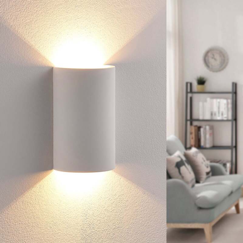 Lindby Wandleuchte Wandlampe Jenke LED Leuchte Gips weiß 16cm Höhe 10cm breit - 4251096535723