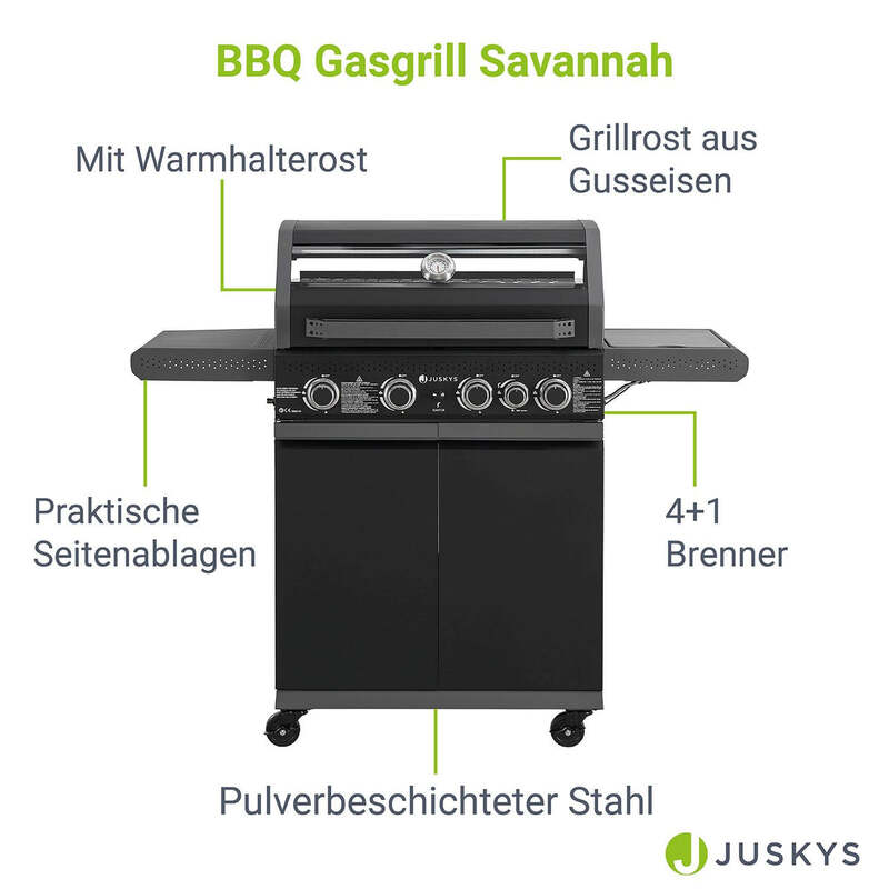BBQ Gasgrill Savannah Grillwagen 4 Hauptbrenner 1 Seitenbrenner anthrazit grau - 4262437181202
