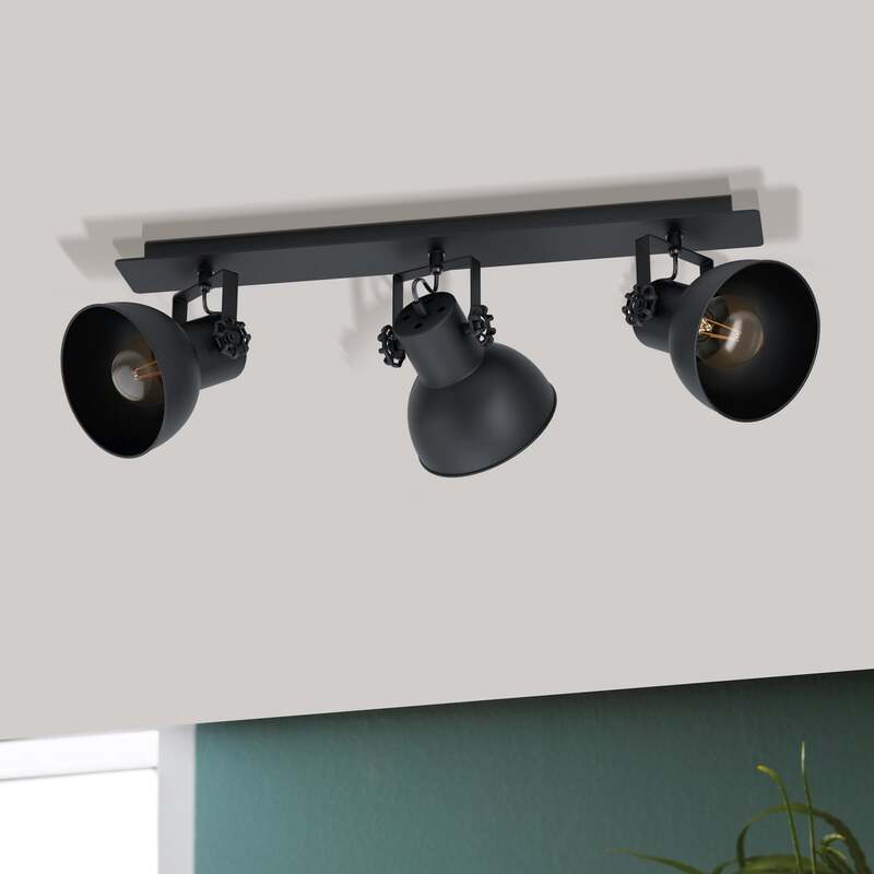 Eglo Deckenstrahler Barnstaple LED Strahler 3-flammig dimmbar schwarz Holz Stahl - 9002759434335