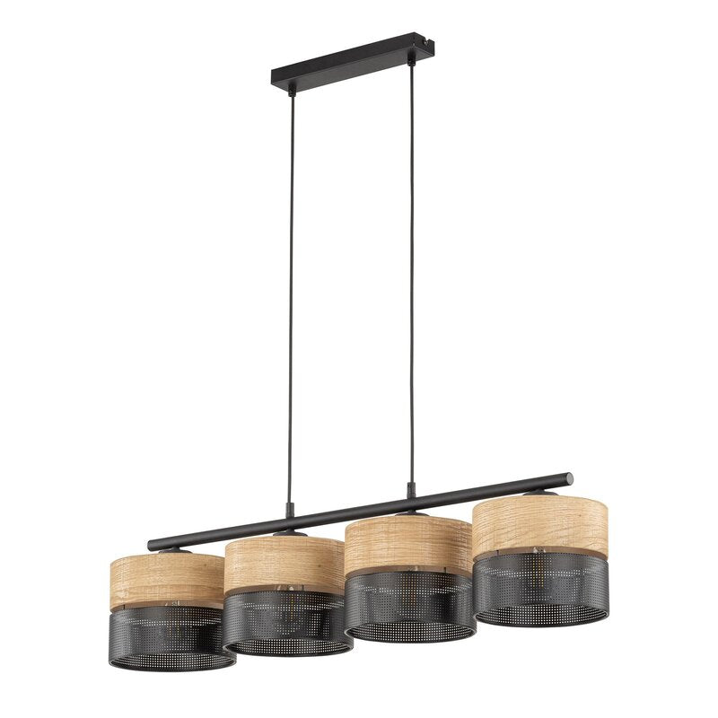 Hängelampe Nicol schwarz/Holzoptik 94x20 cm 4 x E27 Deckenlampe Lampe Leuchte - 5901780548025