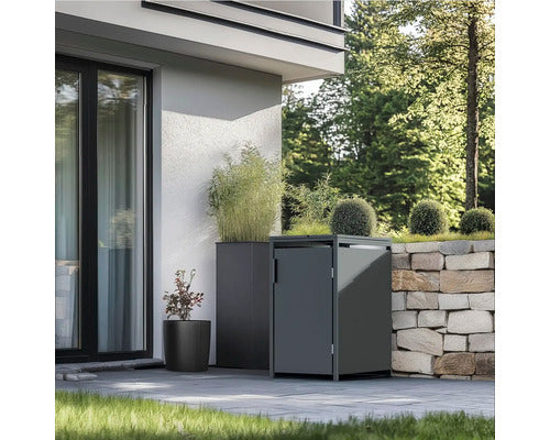 Konsta Mülltonnenbox anthrazit 240l Stahl Gartenbox Abdeckung 68x80x116cm robust - 4306516693559