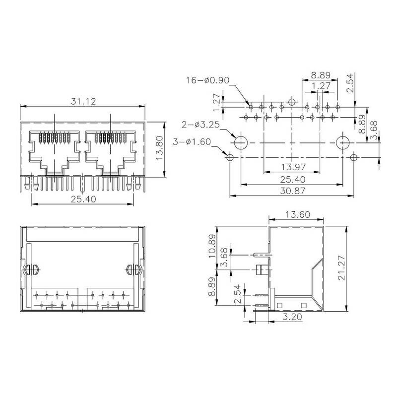 Econ connect RJ45-Steckverbinder 3012S02 2-Port Buchse Einbau horizontal Metall - 2050002926592