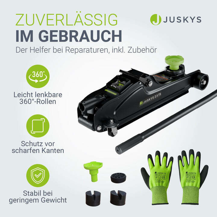 Wagenheber 2,5t hydraulisch mit Transportbox und Zubehörset aus Stahl schwarz - 4262437185989