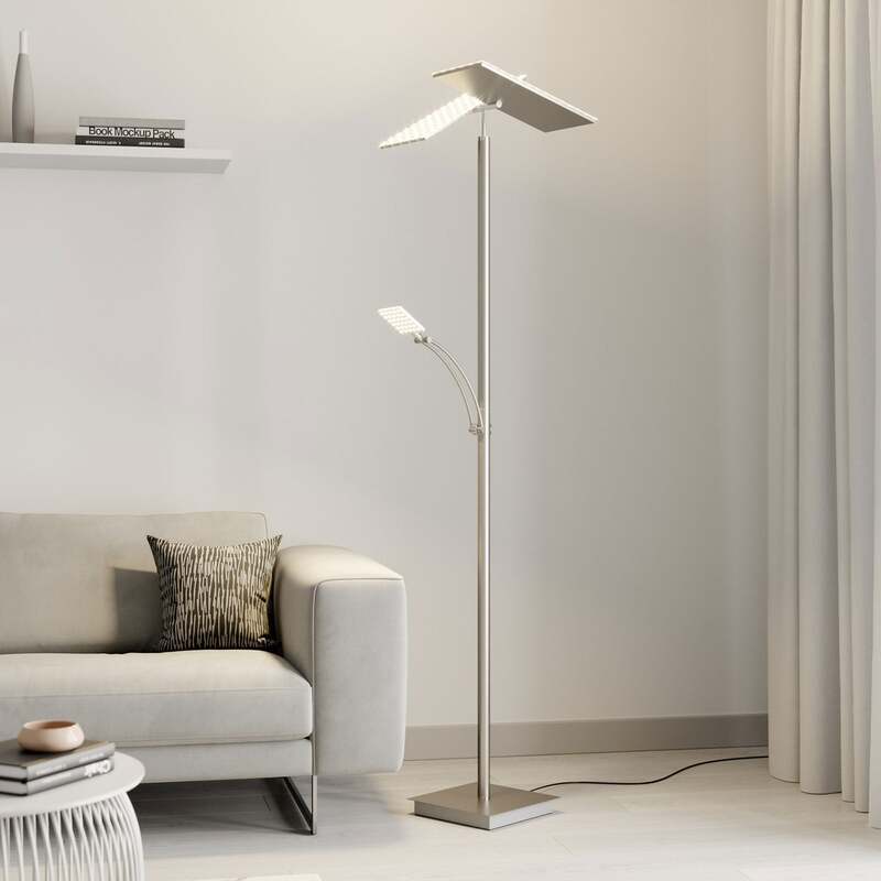 Lucande Stehleuchte Parthena LED dimmbar nickel 180cm Leselampe warmweiß Lampe - 4251096575682