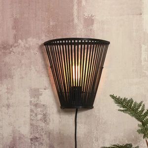 B-Ware Good & Mojo Wandleuchte Wandlampe Merapi Schwarz Bambus Eisen Schalter 30cm E27
