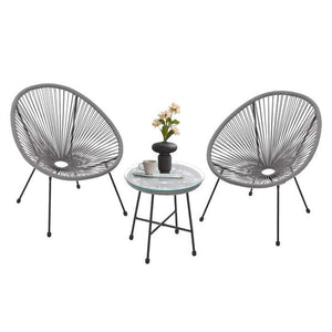 B-Ware Balkonmöbel Set Ostana 3-teilig Sitzgruppe Retro-Design Tisch 2 Sessel hellgrau