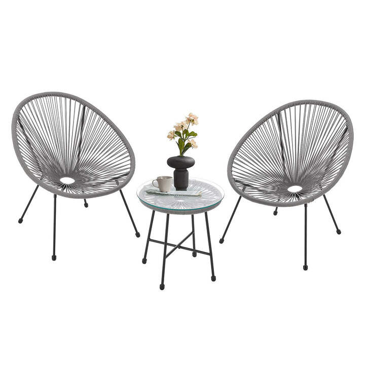 Balkonmöbel Set Ostana 3-teilig Sitzgruppe Retro-Design Tisch 2 Sessel hellgrau - 4260565528463
