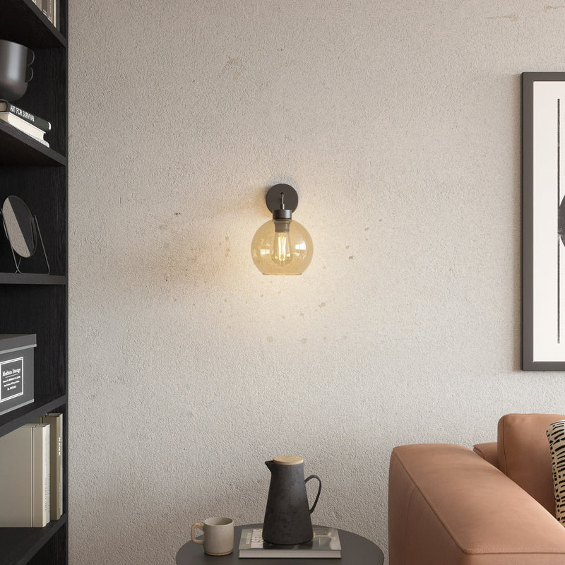 Wandleuchte Cubus schwarz bernstein E27 dimmbar Lampe Leuchte Ø18cm 30cm hoch - 5901780541354