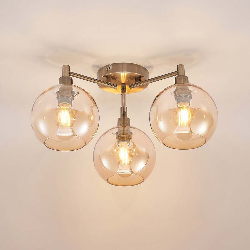 Lindby Jemissa Deckenlampe 3-flammig amber dimmbar 21,5 cm Höhe 46 cm Durchme... - 4251911729627