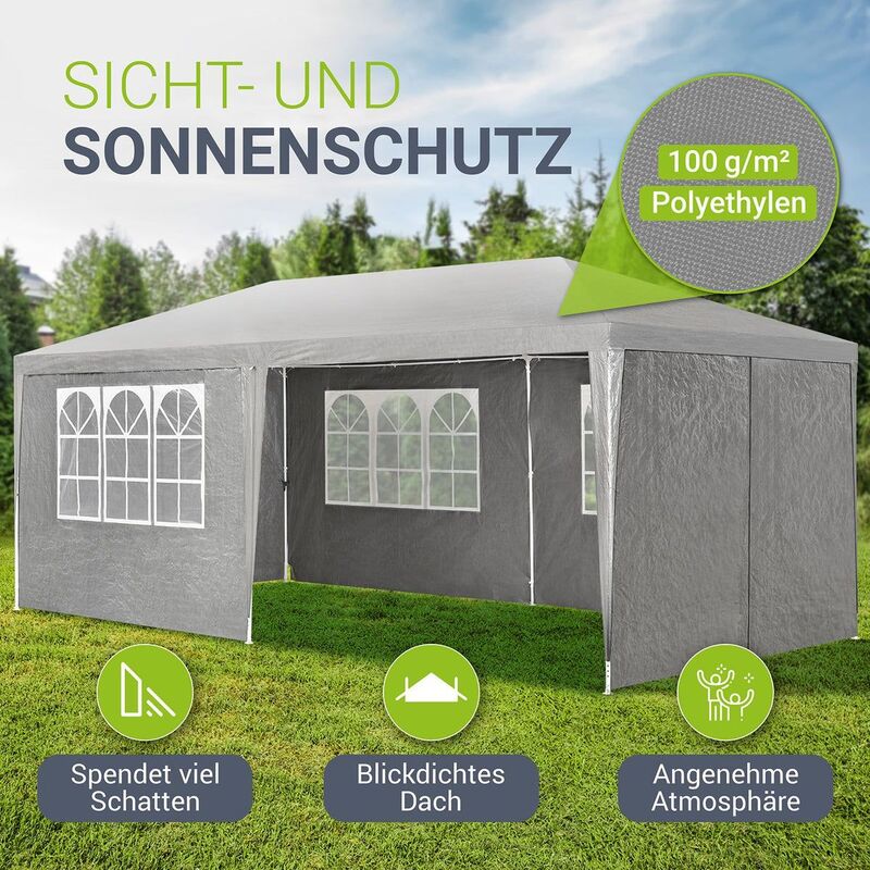 Partyzelt 3x6m Gartenzelt mit Dach und abnehmbaren Seitenwänden für Gartenfeiern - 4260304767719