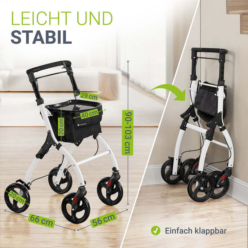 Rollator Aluminium Indoor Rollator klappbar für schmale Wohnräume weiß 110kg - 4262437182919