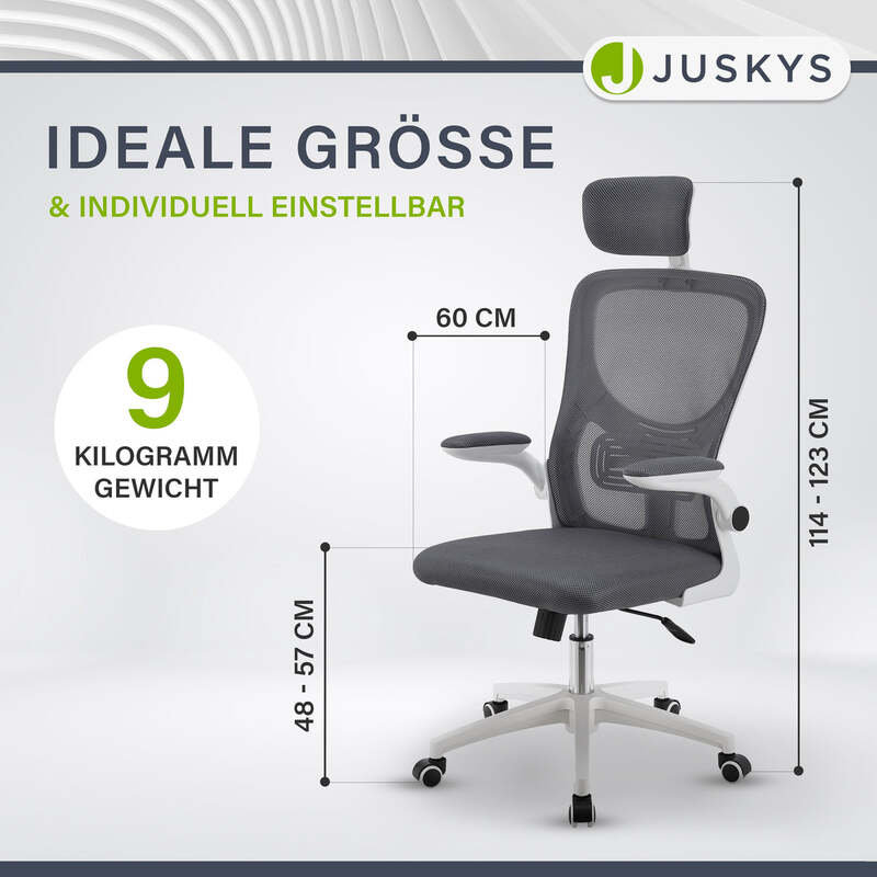 Ergonomischer Bürostuhl Baltimore höhenverstellbar Kopf- und Lendenstütze Grau - 4262437184203