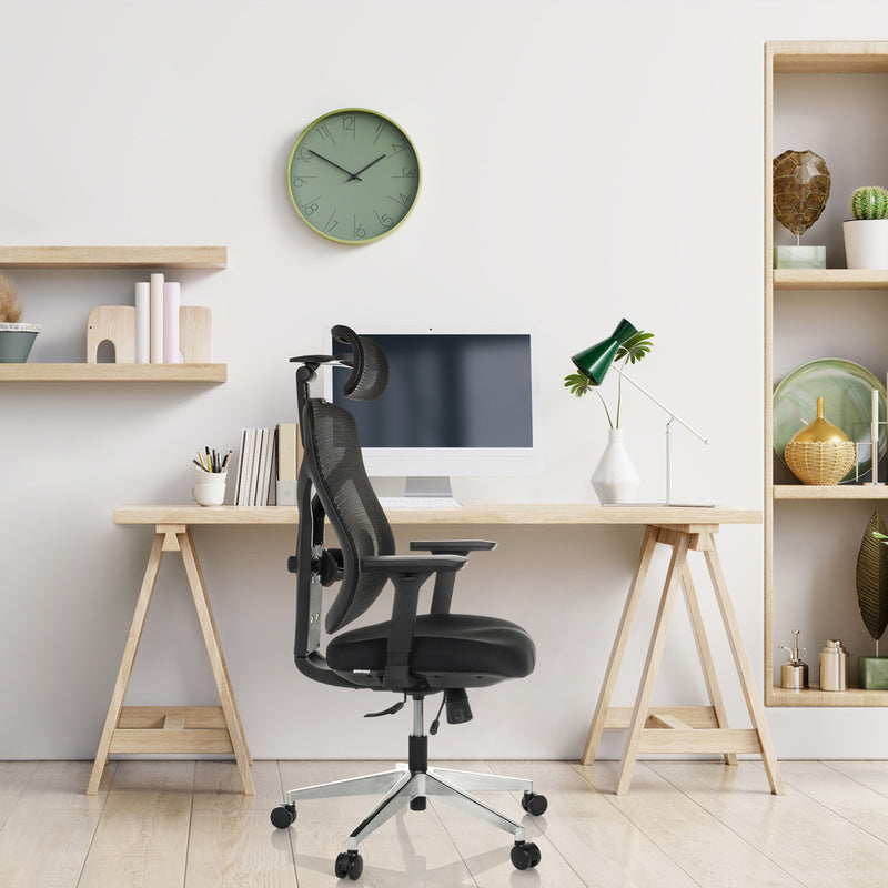 hjh OFFICE Bürostuhl CASSILIS B schwarz Netzstoff Kopfstütze Lordosenstütze - 4064323039020